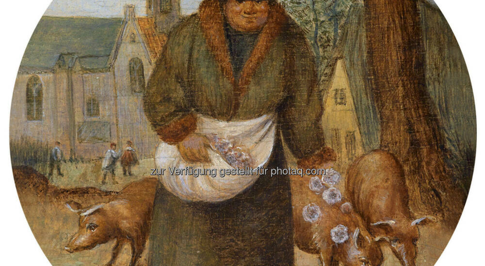 Pieter Brueghel II (1564 1637/38) Perlen vor die Säue werfen, Öl/Holz, Durchm. 12,5 cm