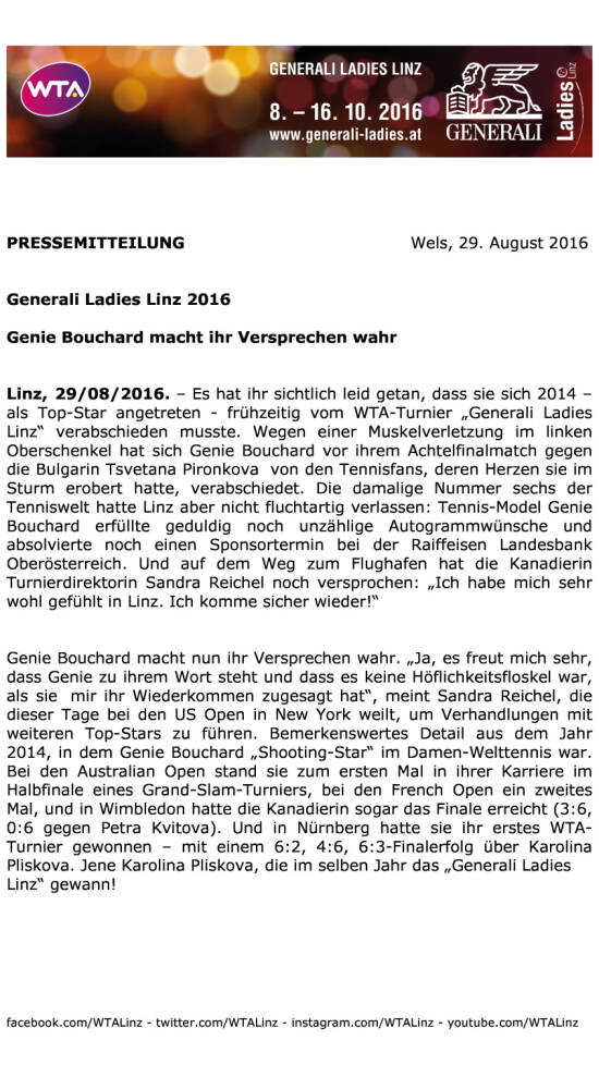 Generali Ladies Linz 2016 , Seite 1/2, komplettes Dokument unter http