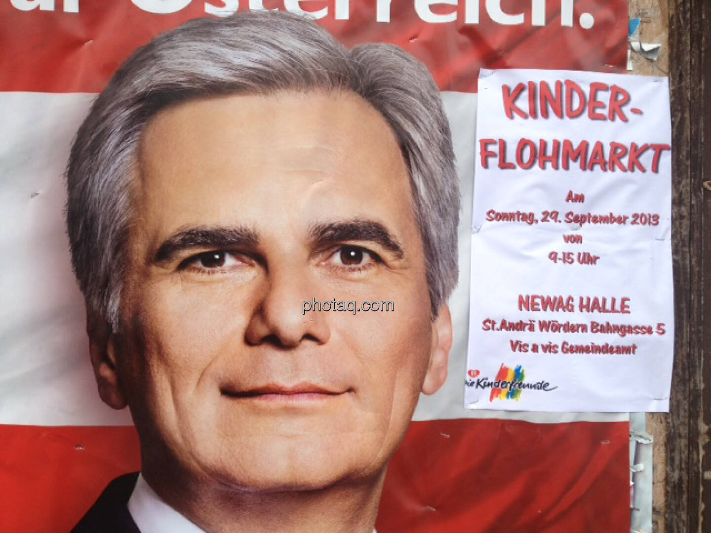 Wahlplakat SPÖ, Werner Faymann, Kinderflohmarkt