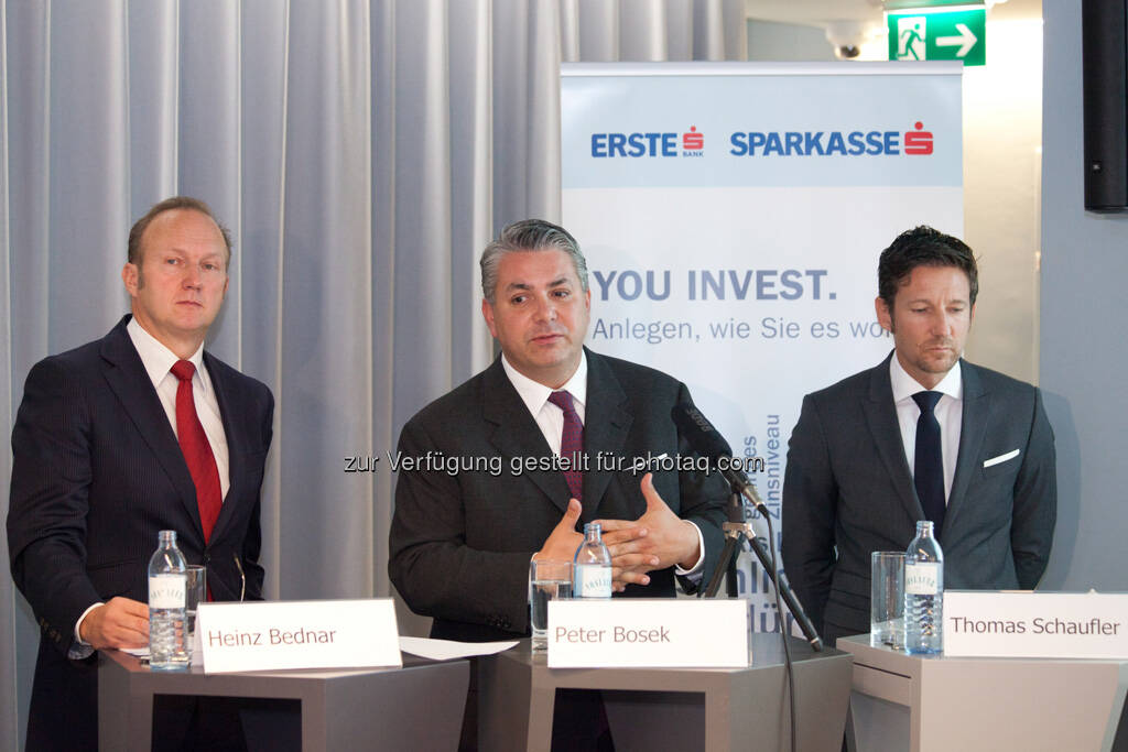 Heinz Bednar (Erste-Sparinvest) Vorstandsvorsitzender, Peter Bosek (Erste Bank Österreich Vorstand), Thomas Schaufler (Erste Asset Management Vorstand), © Michaela Mejta / finanzmarktfoto.at (30.09.2013) 