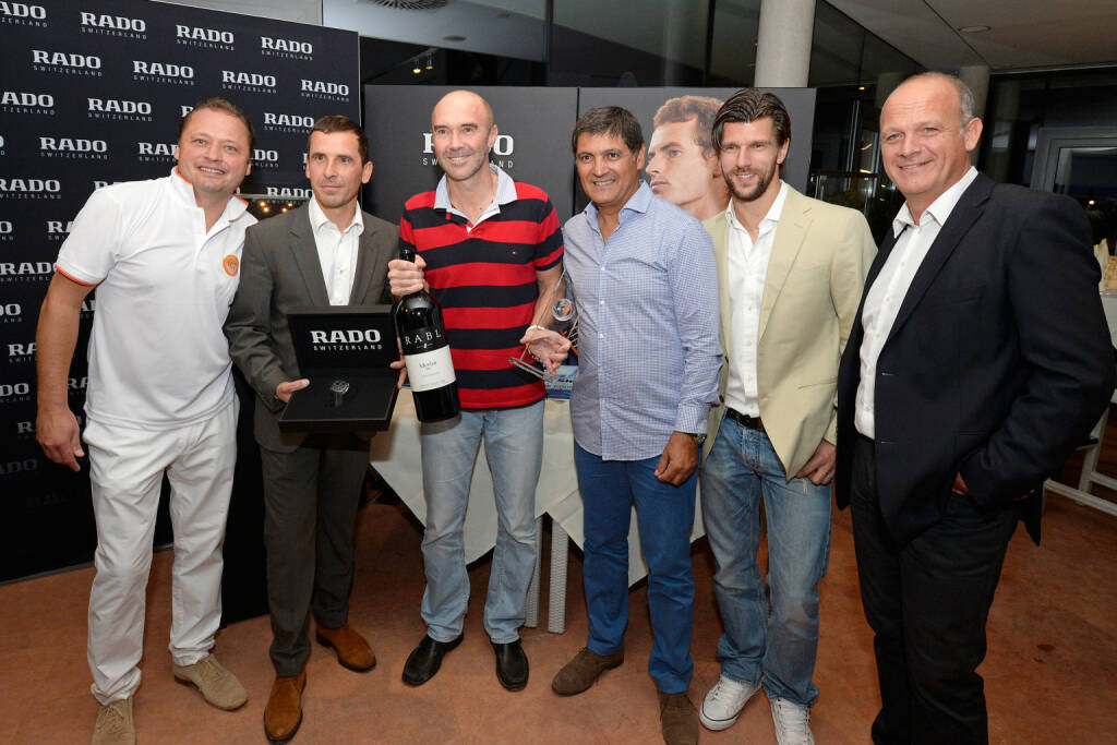 Erste Bank Open: Rado ProAm-Turnierleiter Johannes Graski (Colony Club), Rado Brand Manager Peter Gauss, Gerhard Rodax, Toni Nadal, Jürgen Melzer, Erste Bank Open-Turnierdirektor Herwig Straka (c) Bildagentur Zolles KG
  (14.10.2013) 