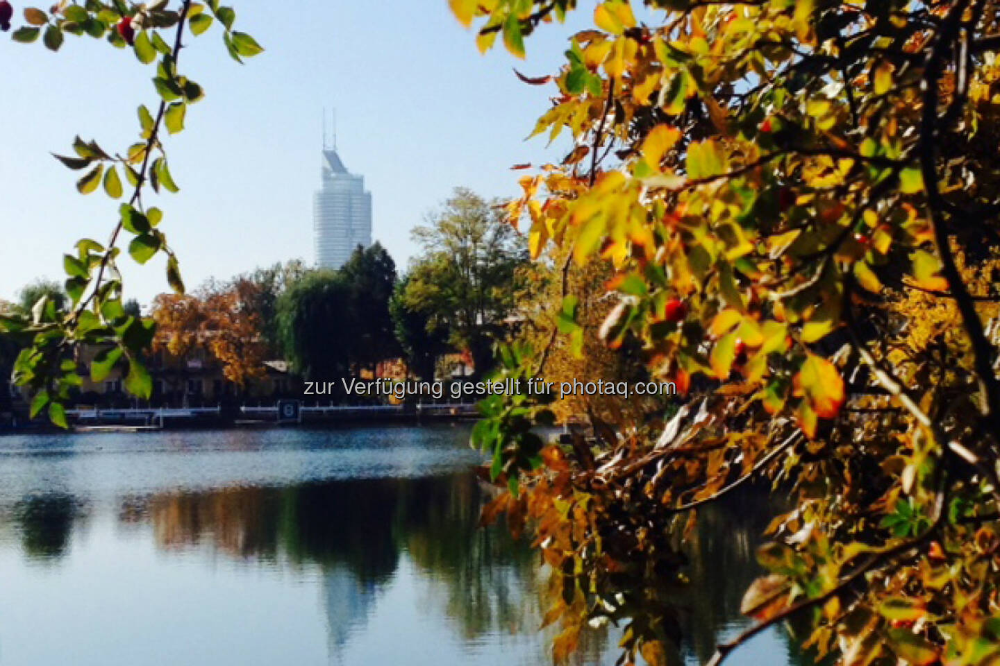 Millenniumtower, herbstlich, Wasser