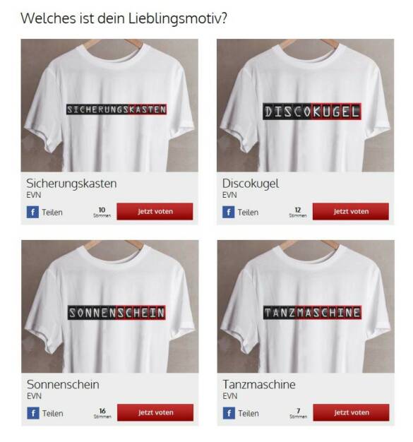 Tanzmaschine, Discokugel, Sonnenschein? Das EVN Get-Shirty Voting unter http://bit.ly/EVNGetShirty (19.10.2013) 