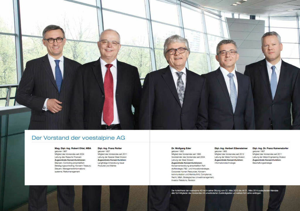 Der Vorstand der voestalpine AG: Robert Ottel, Franz Rotter, Wolfgang Eder, Herbert Eibensteiner, Franz Kainersdorfer, © voestalpine (24.10.2013) 