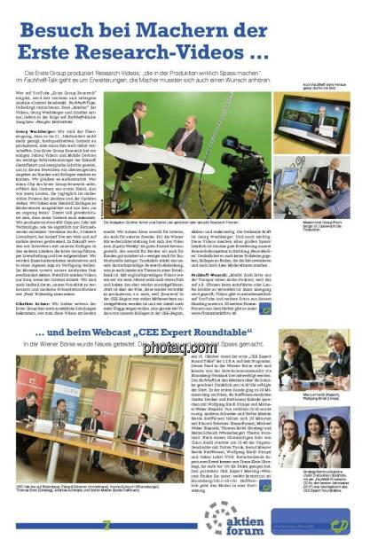 Seite 7 Fachheft 3: Günther Artner, Daniel Lion und Georg Wachberger über die Erste-Research-Videos, dazu ein Besuch beim CEE Expert Roundtable, © Christian Drastil Comm. (15.12.2012) 