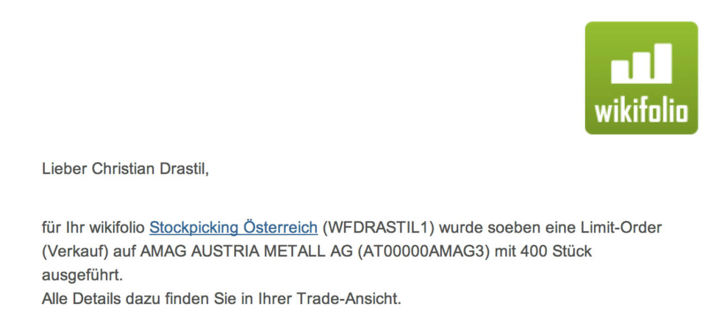 37. Trade  für https://www.wikifolio.com/de/DRASTIL1: Ich verkaufte 400 Amag zu 21,58 Euro, Grund war die lose Ankündigung einer Kapitalerhöhung