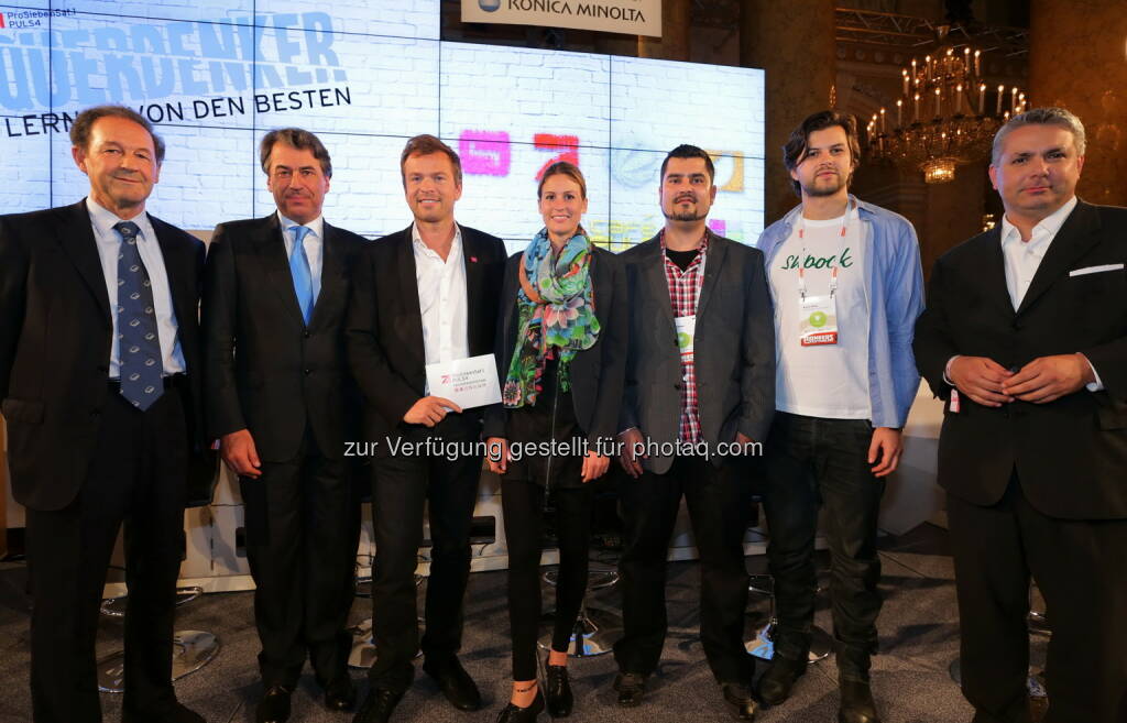 Norbert Zimmermann (Berndorf), Stefan Pierer (KTM Cross Industries), Markus Breitenecker (Puls 4), Christina Oehler (Wikifolio), Patrick Dainese (Visivo Consulting), Armin Strbac (Shpock), Peter Bosek (Bild: Conny de Beauclair) (01.11.2013) 