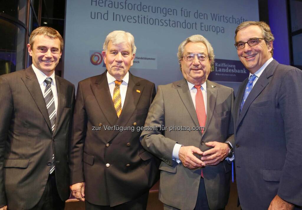 Heinrich Schaller (RLB OÖ), Eggert Voscherau (BASF SE), Dieter Hundt (Deutschen Arbeitgeberverbände), Andreas Ludwig (Umdasch Group), © RLB OÖ/Strobl (06.11.2013) 