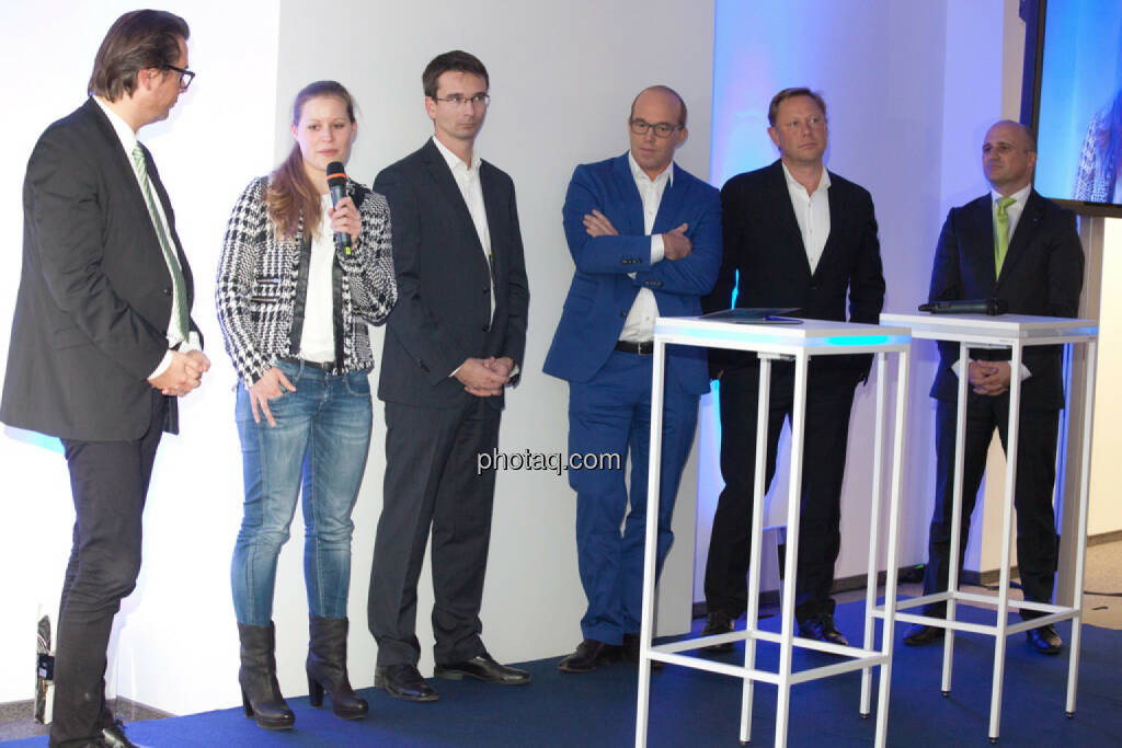 Matthias Beschof, Austria Wirtschaftsservice GmbH, Katharina Klausberger, Geschäftsführerin Finderly GmbH / Shpock App , Stefan Stöckl, Geschäftsführer Ressel Antriebstechnik GmbH, Oliver Holle, Geschäftsführer Speed Invest GmbH, Herbert Gartner, Business Angel, Bernhard Sagmeister, Geschäftsführer AWS, © finanzmarktfoto.at/Michi Mejta (13.11.2013) 