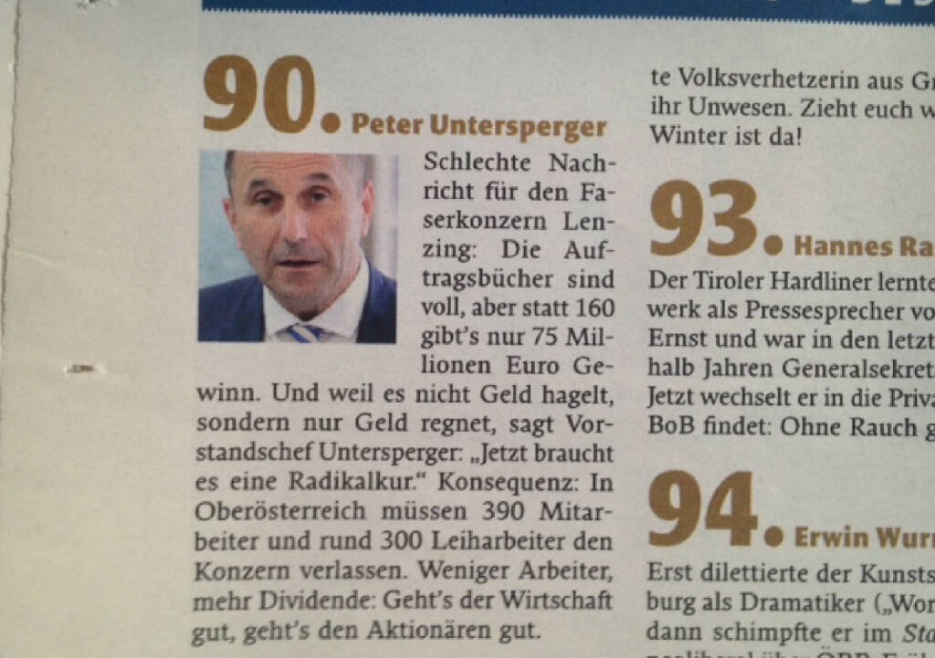 Peter Untersperger/Lenzing: Für den Falter der böseste ATX-Vorstand, © Falter 51-52/13 (21.12.2013) 