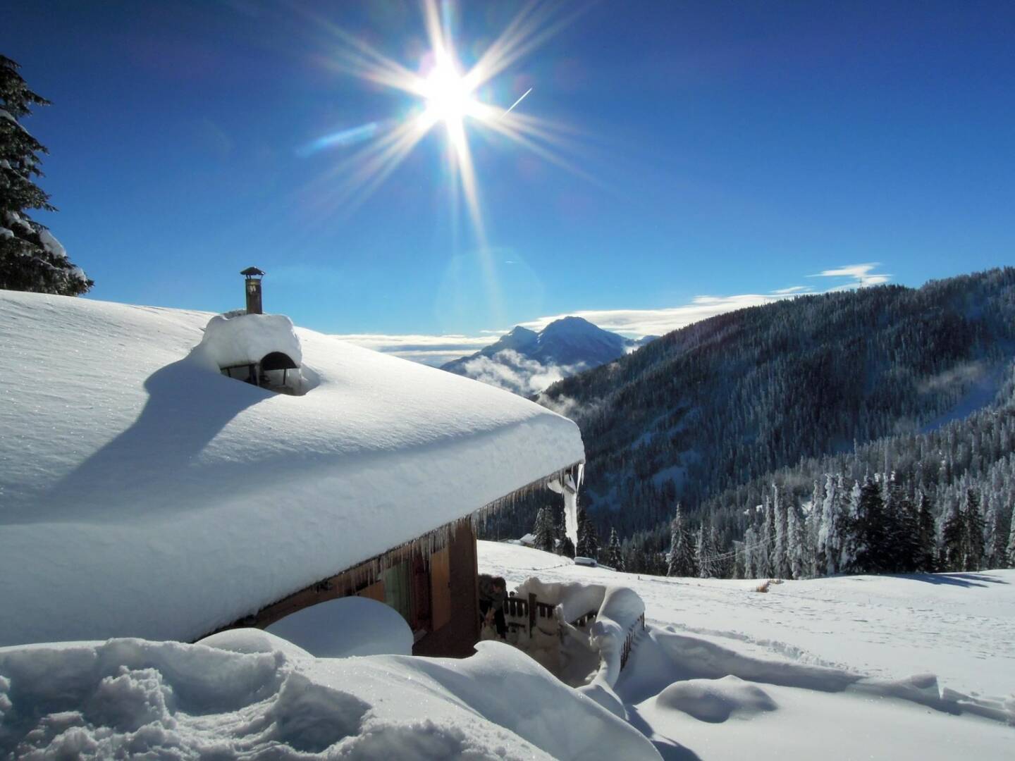 Berghütte, Schnee, Sonne, Vigljoch, Südtirol