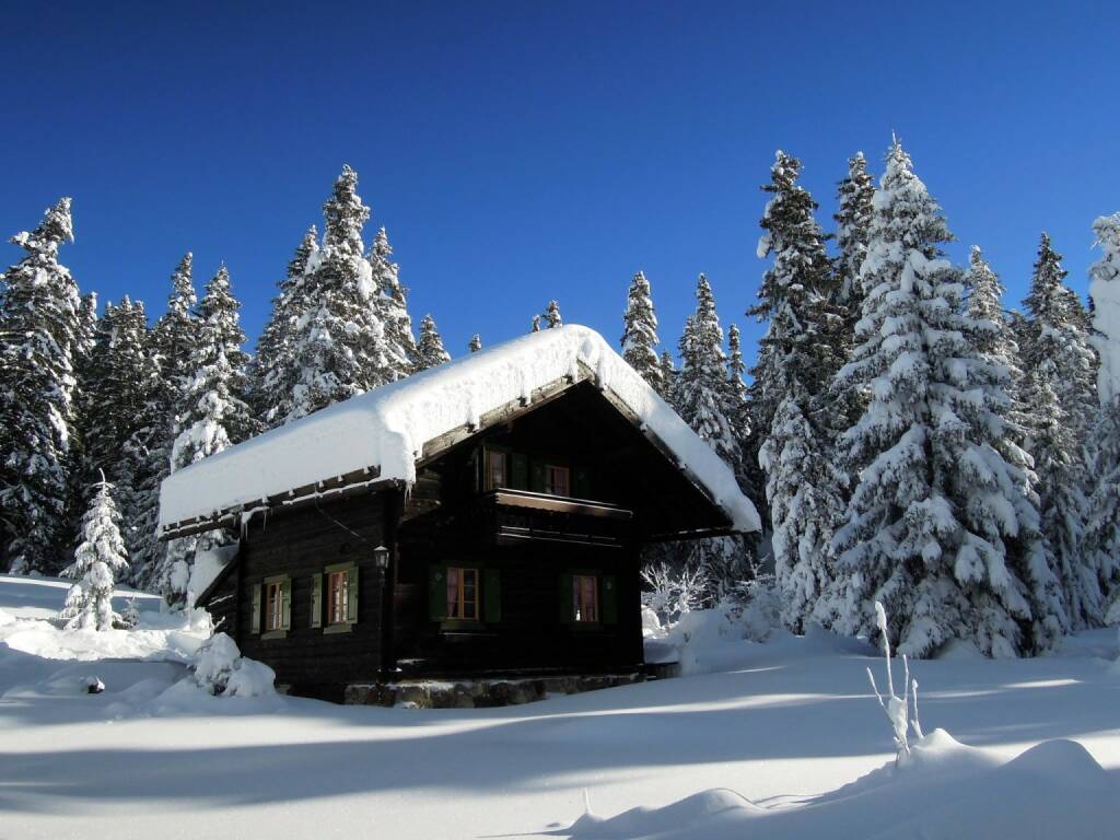 Hütte, Bäume, Schnee, Vigljoch, Südtirol, © Peter Sitte (27.12.2013) 