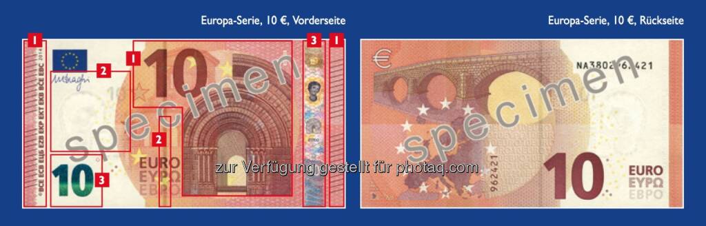 Die neue 10 Euro Note - Sicherheitsmerkmale (siehe auch http://www.oenb.at/Presse/OeNB-praesentiert-neue-10-Euro-Banknote.html) - (Bild: OeNB) (14.01.2014) 