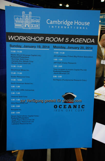 Workshop Room 5 Agenda: 2014 Vancouver Resource Investment Conference, © Zimtu Capital Corp. (20.01.2014) 