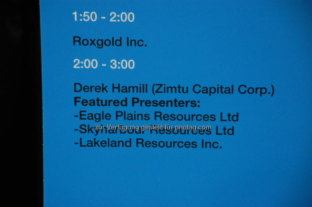 Workshop Room 5: Afternoon Schedule at the 2014 Vancouver Resource Investment Conference, © Zimtu Capital Corp. (20.01.2014) 