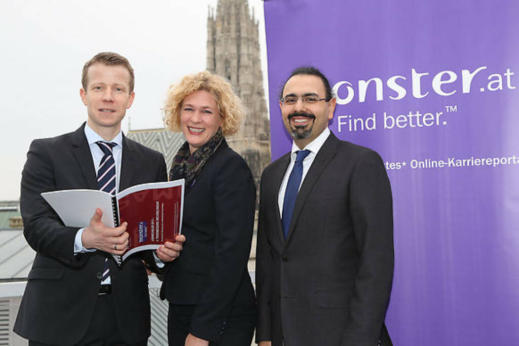 Paul Eiselsberg (Senior Research Director IMAS International), Barbara Riedl-Wiesinger (Monster Worldwide Austria GmbH), Kurosch Yazdi (Landesnervenklinik Wagner-Jauregg, Linz) Credit: Reichl und Partner PR GmbH/APA-Fotoservice/Schedl, © Monster.at (20.01.2014) 