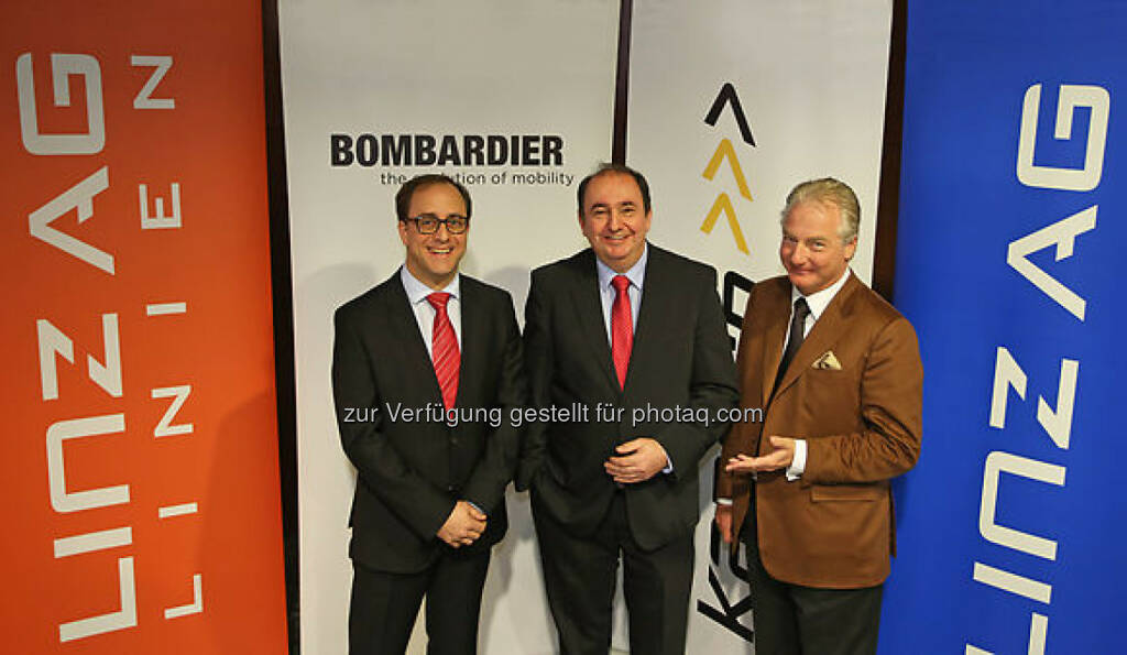Germar Wacker (Bombardier), Erich Haider (Linz AG), Kari Kapsch (Kapsch CarrierCom) , © Kapsch AG/APA-Fotoservice/Hartl (27.01.2014) 
