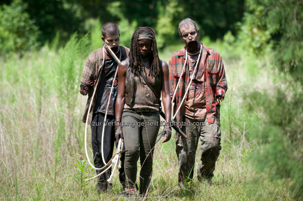 Walker und Michonne (Danai Gurira) in The Walking Dead, 4. Staffel, Episode 9. The Walking Dead auf Fox fährt Rekordquote ein: Erfolgreichste deutsche TV-Premiere einer Serie im Pay-TV., © Aussendung (11.02.2014) 