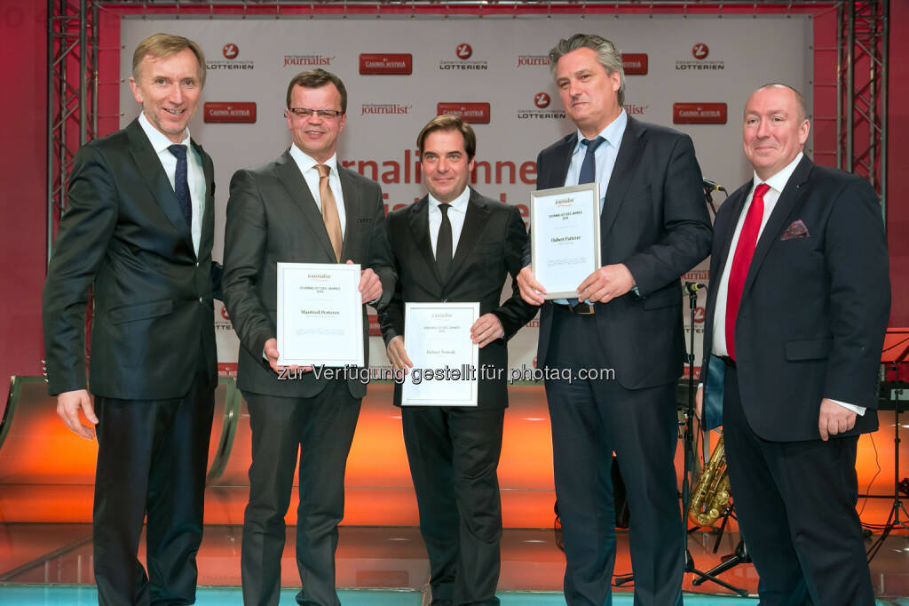 Johann Oberauer (Verleger und Herausgeber), Manfred Perterer (Salzburger Nachrichten), Rainer Nowak (Presse), Hubert Patterer (Kleine Zeitung), Georg Taitl (“Der Österreichische Journalist”), © Der österreichische Journalist/APA-Fotoservice/Schedl (13.02.2014) 