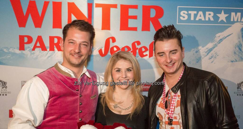 Gastgeber Aloys Seyrling (Hotel Klosterbräu) freute sich bei der Pressekonferenz mit Beatrice Egli und Andreas Gabalier auf die Seefelder Winterparty. Das von Starmaker veranstaltete Open-Air-Konzert mit AndreasGabalier, Beatrice Egli und dem voXXclub begeisterte rund 4.000 Seefeld-Fans und war stimmungsvoller Startschuss für die zweite Wintersaisonhälfte., © Aussendung (24.02.2014) 