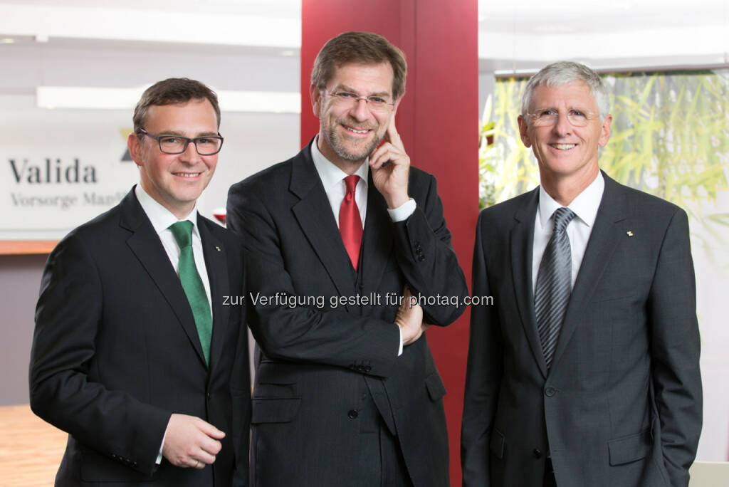 Bernhard Breunlich, Andreas Zakostelsky, Robert Kerschbaumer (Vorstände der Valida Vorsorge Management Unternehmensgruppe) - anlässlich der Präsentation der Jahresbilanz 2013: veranlagtes Vermögen um 7 % auf knapp EUR 6,6 Mrd. gesteigert, ca. 2 Mio. Menschen sind Begünstigte einer Valida Vorsorgelösung (Bild: Valida) (27.02.2014) 