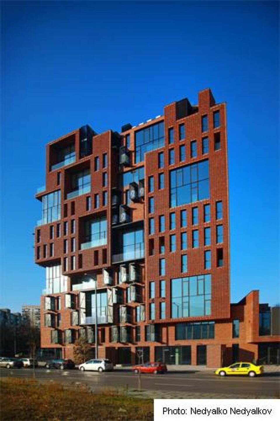 Wienerberger : Interesting building with perforated external brick envelope in Bulgaria - Nomination for Brick Award 2014, by Aedes studio architects. See http://www.brickaward.com/red-apple/