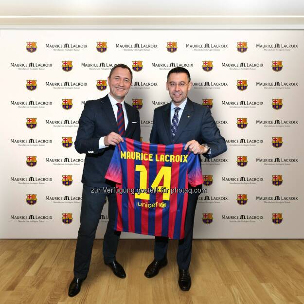 Die Schweizer Uhrenmanufaktur Maurice Lacroix und der Fussballclub FC Barcelona kündigen eine dreijährige Partnerschaft an., © Aussendung (14.03.2014) 