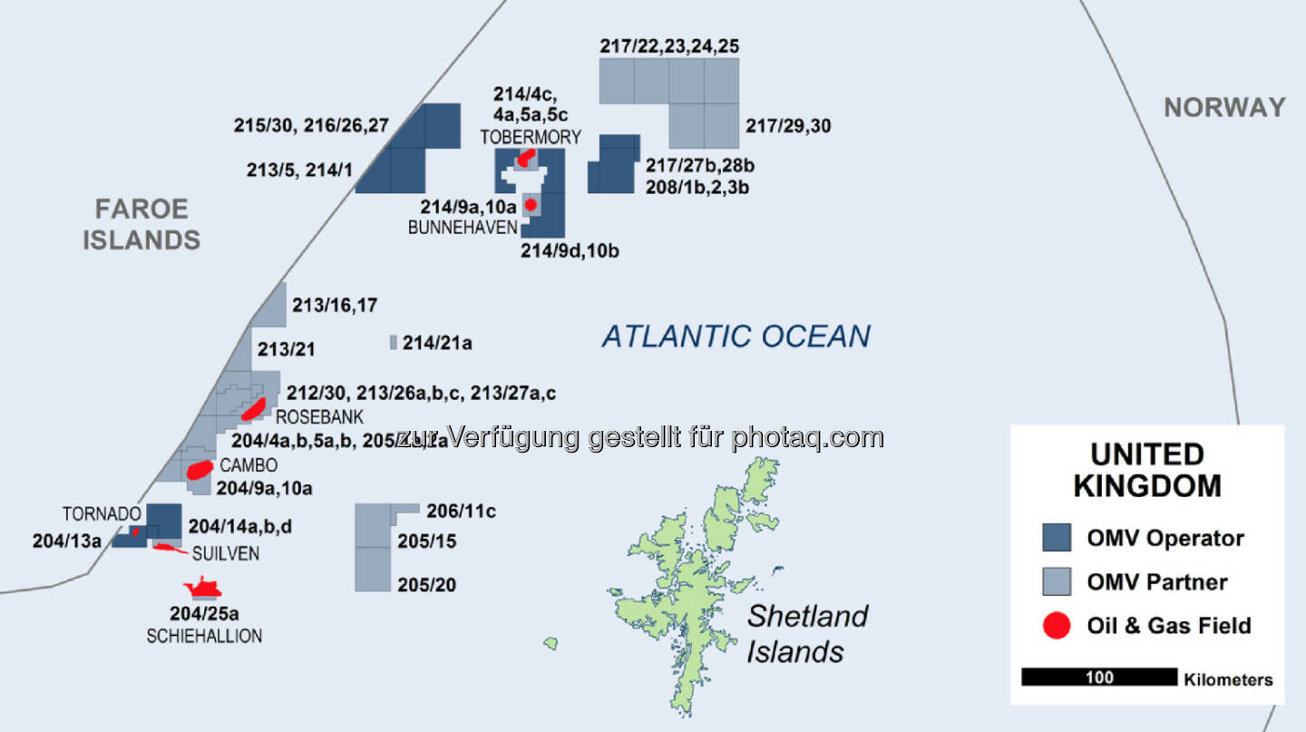 OMV baut die Position in ihrem Kerngebiet in Großbritannien aus. Mit Hess wurde eine Vereinbarung über den Erwerb von vier Lizenzen im Gebiet westlich der Shetlandinseln (WoS), Großbritannien, abgeschlossen. Diese umfasst sowohl das Feld Cambo als auch das Blackrock Explorationsgebiet (c) OMV