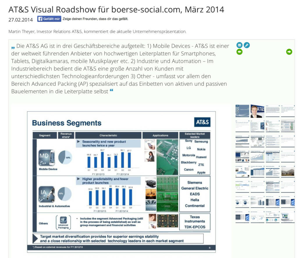 AT&S Visual Roadshow: http://boerse-social.com/visualroadshow/1052 (04.04.2014) 
