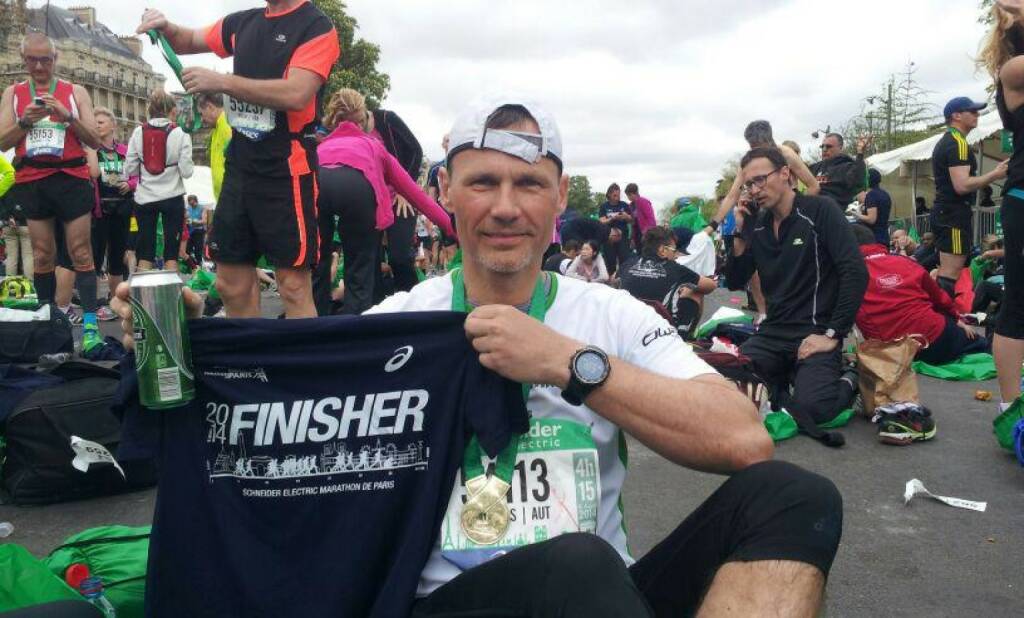 Andreas Schweighofer, Veranstalter http://www.wienerwaldlauf.at (Anmeldung offen, Runplugged unter den Partnern) als Finisher des Paris Marathon 2014 (07.04.2014) 