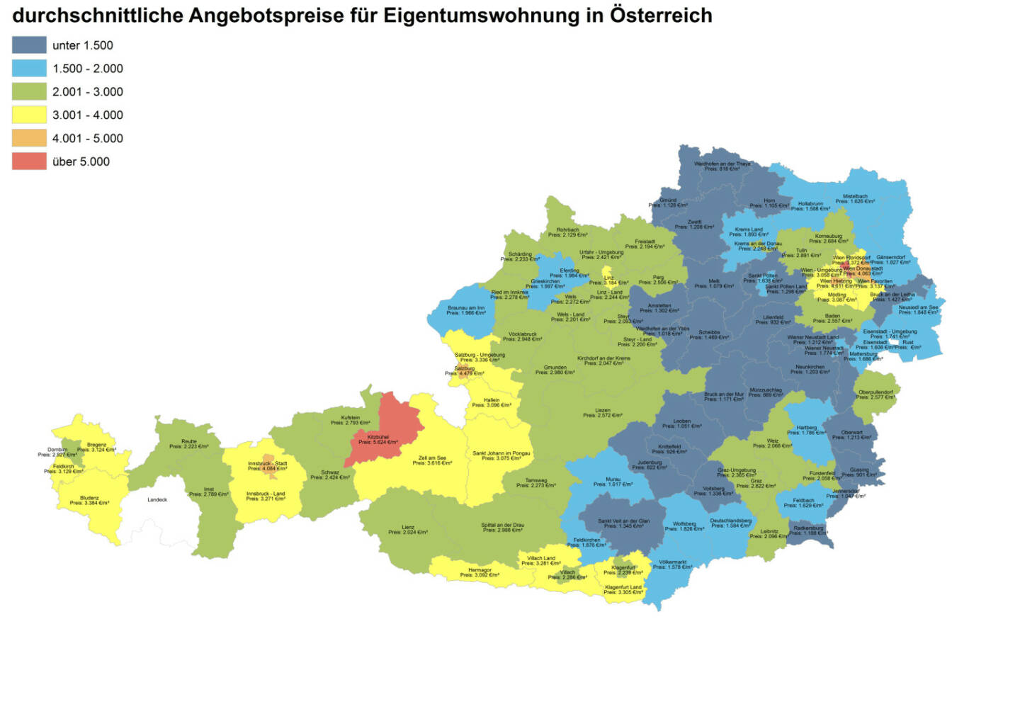 Durchschnittliche Angebotspreise für Eigentumswohnungen in Österreich, Quelle: ImmobilienScout24 und Immobilienring IR