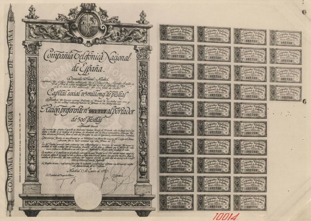 Preference bearer share (1925), Telefonica, © Telefonica (Homepage) (10.04.2014) 