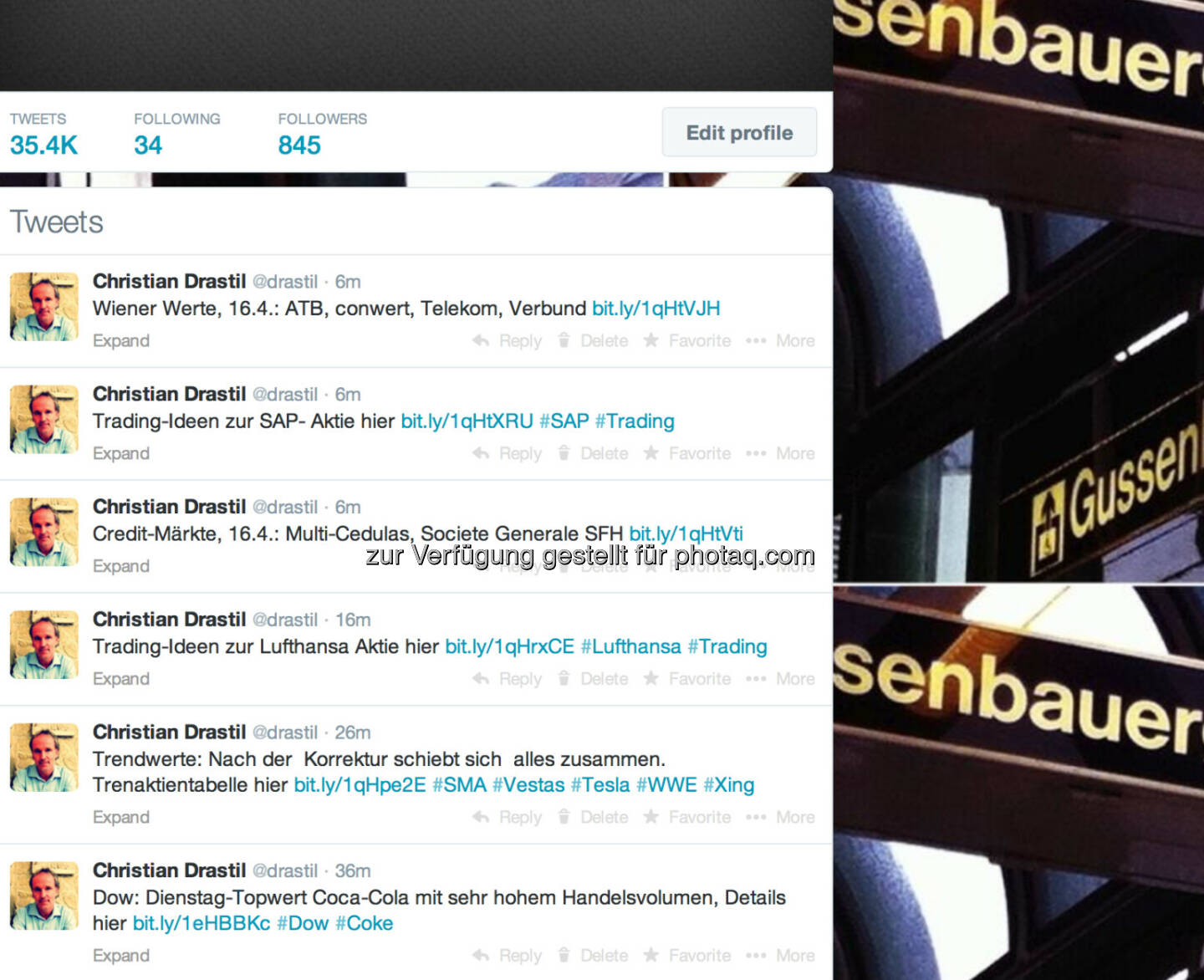 In eigener Sache: http://twitter.com/drastil mit Tweets aus dem Börse Social Network, Grafiken hinterlegt