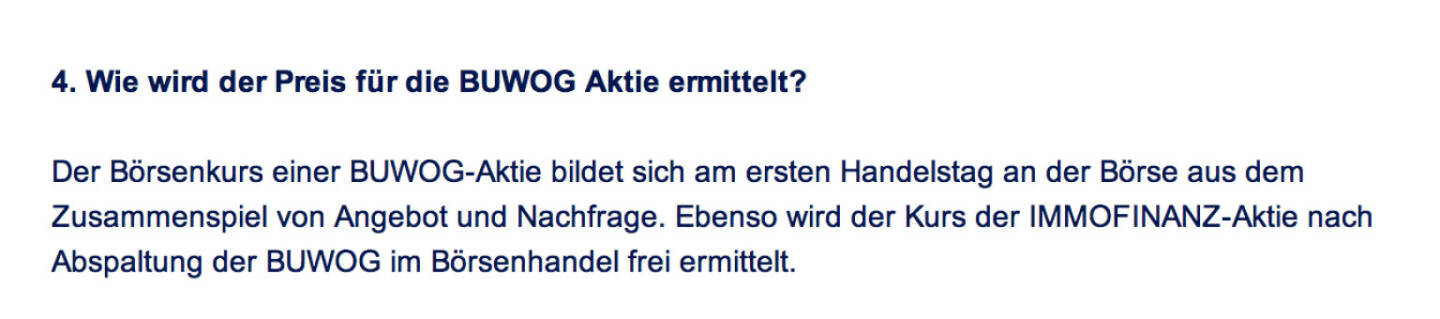 Frage an Immofinanz/Buwog: Wie wird der Preis für die Buwog Aktie ermittelt? 