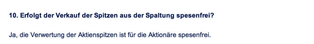 Frage an Immofinanz/Buwog: Erfolgt der Verkauf der Spitzen aus der Spaltung spesenfrei? (18.04.2014) 