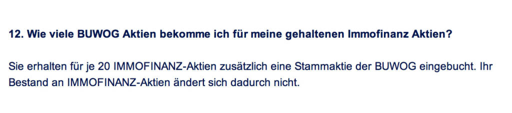 Frage an Immofinanz/Buwog: Wie viele Buwog Aktien bekomme ich für meine gehaltenen Immofinanz Aktien? (18.04.2014) 