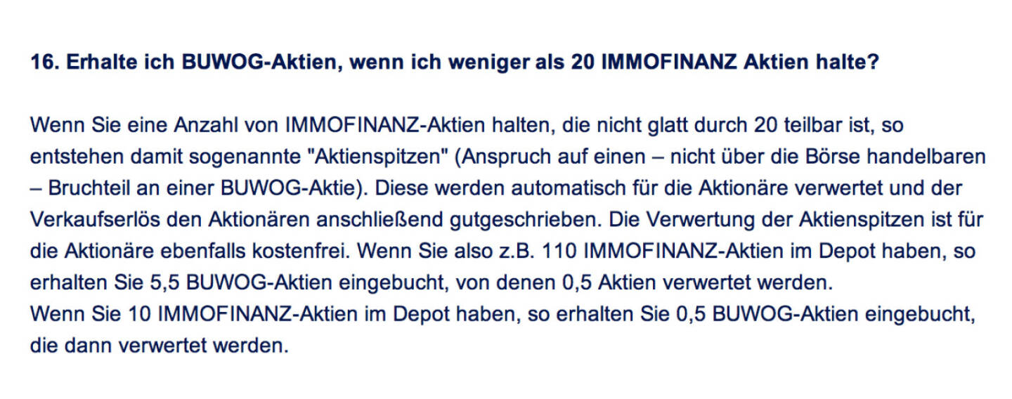 Frage an Immofinanz/Buwog: Erhalte ich Buwog-Aktien, wenn ich weniger als 20 Immofinanz Aktien halte?