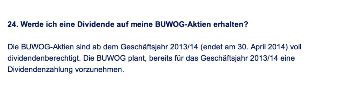 Frage an Immofinanz/Buwog: Werde ich eine Dividende auf meine Buwog-Aktien erhalten?