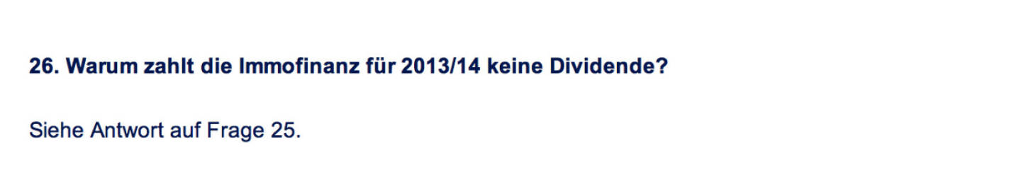 Frage an Immofinanz/Buwog: Warum zahlt die Immofinanz für 2013/14 keine Dividende?