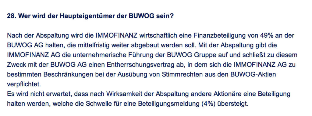 Frage an Immofinanz/Buwog: Wer wird der Haupteigentümer der Buwog sein? (18.04.2014) 