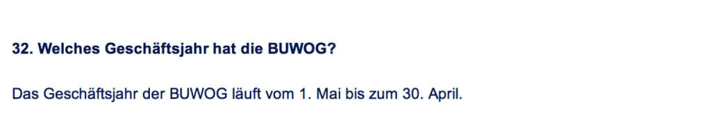 Frage an Immofinanz/Buwog: Welches Geschäftsjahr hat die Buwog? (18.04.2014) 