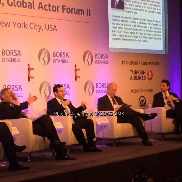 Ibrahim M. Turhan, Chairman and CEO of Borsa Istanbul at #ifcforumNY 'Istanbul: Regional Hub, Global Actor Forum' with #NASDAQ's @SandyFrucher  @BorsaIstanbulEN  Source: http://facebook.com/NASDAQ (22.04.2014) 