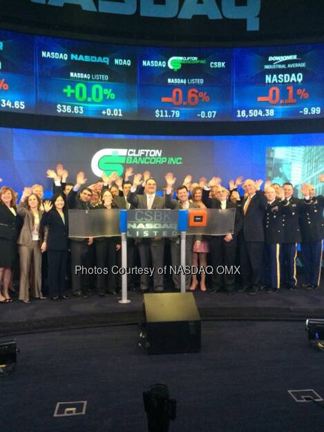 Clifton Bancorp Inc. Rings the #nasdaq Closing Bell! #dreambig $CSBK http://mob.li/_OlGZr  Source: http://facebook.com/NASDAQ (24.04.2014) 