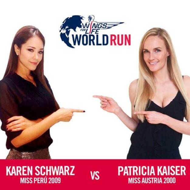 Karen Schwarz, Miss Peru 2009, vs. Patricia Kaiser (Miss Austria 2000) , © Wings for Life World Run / Red Bull (04.05.2014) 