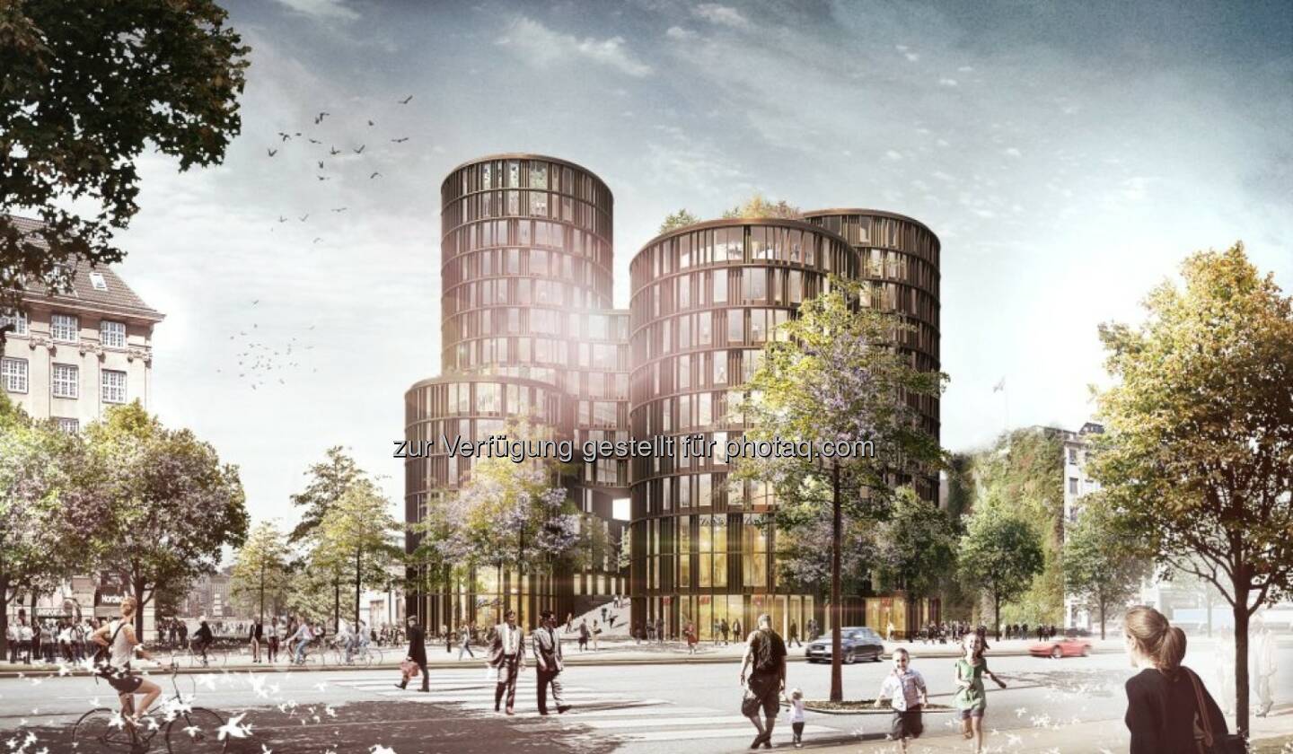 Züblin A/S, eine dänische Gesellschaft des europäischen börsenotierten Baukonzerns Strabag SE, hat den Bauauftrag für das Projekt „Axeltorv, AT2“, ein vierzehngeschossiges Multifunktionsgebäude am Platz gegenüber dem Tivoli mitten im Zentrum Kopenhagens, erhalten. Der entsprechende Vertrag für den Schlüsselfertigbau über eine Auftragssumme von rund € 103 Mio. ist bereits unterzeichnet. (Bild: Strabag)