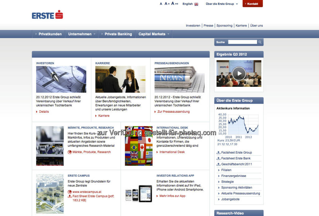 Erste Group Homepage http://www.erstegroup.com/de (23.12.2012) 