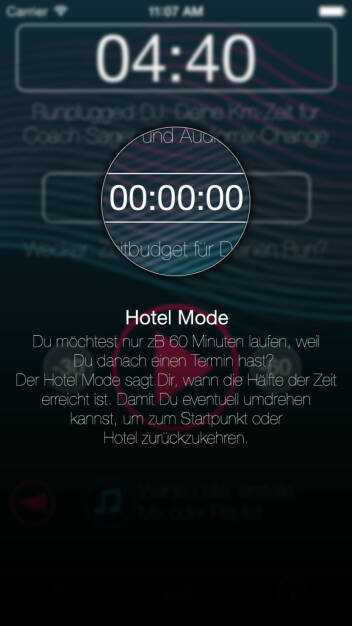 (APP) Runplugged Hotel Mode: Du möchtest nur zB 60 Minuten laufen, weil Du danach einen Termin hast? Der Hotel Mode sagt Dir, wann die Hälfte der Zeit erreicht ist. Damit Du eventuell umdrehen kannst, um zum Startpunkt oder Hotel zurückzukehren - Appdownload unter http://bit.ly/1lbuMA9 (10.05.2014) 