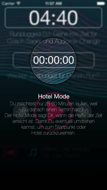 (APP) Runplugged Hotel Mode: Du möchtest nur zB 60 Minuten laufen, weil Du danach einen Termin hast? Der Hotel Mode sagt Dir, wann die Hälfte der Zeit erreicht ist. Damit Du eventuell umdrehen kannst, um zum Startpunkt oder Hotel zurückzukehren - Appdownload unter http://bit.ly/1lbuMA9 (10.05.2014) 