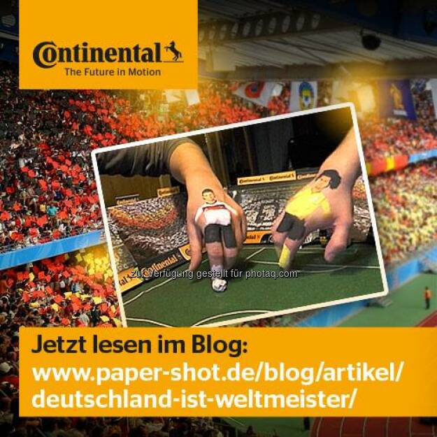 Die letzte Woche läuft - wer in Brasilien LIVE dabei sein will, braucht bloß ein witziges Video/Foto bei #PaperShot hochladen. Im Blog machen wir eine #Videoanalyse der interessantesten User-Clips. 
Wir glauben an Jogis Jungs (und ihr offensichtlich auch).
 
www.paper-shot.de/blog/artikel/deutschland-ist-weltmeister/  Source: http://facebook.com/Continental.Reifen (11.05.2014) 