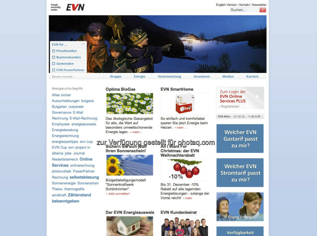 EVN Homepage http://www.evn.at (23.12.2012) 